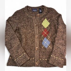 Vintage Liz Claiborne Brown Argyle Knit Sweater